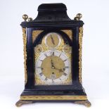 A George III ebonised bracket clock, by Joseph Barber of London, gilt-brass dial with silvered