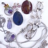 A group of modern silver jewellery, including charm bracelet, pendant, ring etc, 100g total Lot sold