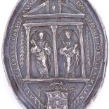 An Elizabeth II silver-fronted Cardinal Wolsey religious plaque, maker's marks SKS?, hallmarks