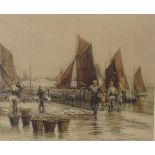 D De Ville, charcoal and chalk coastal view, 1902, 11" x 17", unframed, and Henry G Walker, coloured