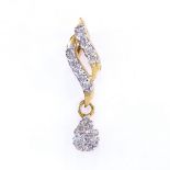 A modern 14ct gold diamond cluster pendant, total diamond content approx 0.2ct, overall height 21.