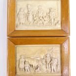 A pair of simulated ivory relief plaques, framed, overall dimensions 12cm x 9.5cm