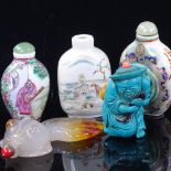 5 Chinese snuff bottles, including a jade fish design bottle, length 10cm, and 4 others (5)