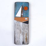 Robert Wilcox, driftwood sculpture/paint, inscribed verso 2008, 9.5" x 3.25"