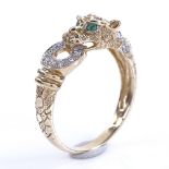 A modern 9ct gold emerald and diamond panther dress ring, setting height 7.4mm, size P, 2.7g Very