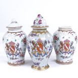 3 Samson armorial porcelain jars, 2 with covers, largest height 15cm (A/F)
