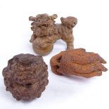 3 Japanese carved wood dragon and plant design netsuke, including a dragon with ball, length 6cm