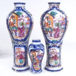 A pair of Chinese porcelain vases with hand painted decoration, height 28.5cm, and a similar smaller