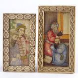 2 19th century Indian miniature paintings on ivory panels, in original relief carved ivory frames,