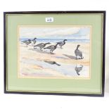 Sir Peter Scott, watercolour, geese at the shore, signed and dated 1929, 9.5" x 14", framed Slight