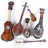 A small group of miniature mother-of-pearl mandolins, guitars and other instruments (6)