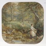 Charles Callcott, 19th century watercolour, figures in woodland, 17.5" x 17.5", framed