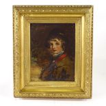 James Inskipp (1790 - 1868), oil on panel, portrait of a boy, inscribed verso, 9" x 7", framed