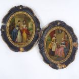 A pair of 19th century oils on tin, genre scenes, unsigned, original frames, overall frame