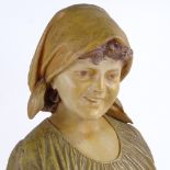 GOLDSCHEIDER - pottery bust of a girl, signed Bortoni, height 48cm