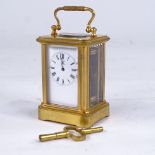 A 19th century miniature brass-cased carriage clock timepiece, white enamel dial with Roman