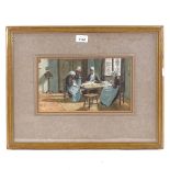 19th/20th century watercolour, ladies sewing, unsigned, 6.5" x 12", framed Good condition