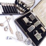 Various silver, including Elkington & Co 6-piece cruet set, Victorian berry spoon and sifter spoon