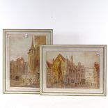 E Nevil, pair of watercolours, European street scenes, 15" x 11", framed Slight paper discolouration