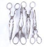 4 pairs of Swedish and Norwegian silver pastry tongs, allover engraved and relief foliate