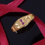 An early 20th century 18ct gold ruby and split pearl dress ring, hallmarks Birmingham 1905,