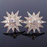 A pair of Victorian diamond starburst stud earrings, set with old and rose-cut diamonds, total