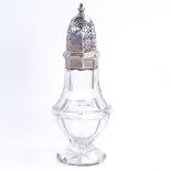 An Edwardian silver-mounted cut-glass baluster sugar caster, by George Nathan & Ridley Hayes,