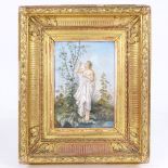 Helene Plante, 19th century Paris Porcelain plaque, depicting a Classical girl, in ornate gilt-gesso