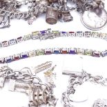 3 silver charm bracelets, and a modern sterling silver gem set line bracelet, 160.2g total (4) All
