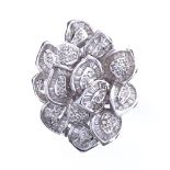 A large modern 18ct white gold diamond cluster cocktail ring, total diamond content approx 1.25ct,