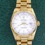 ROLEX - an 18ct gold Oyster Perpetual Day-Date automatic wristwatch, ref. 18038, circa 1986, white