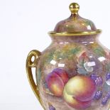 Aynsley urn and cover, hand painted fruit design by Paul English, height 22cm Perfect condition