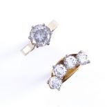 A modern 18ct gold CZ engagement set, comprising solitaire and 4-stone ring, size I, 8.9g total (