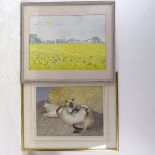 Heather Hilder, 2 watercolours, Siamese cats, 11.5" x 15", and poppy fields, 12.5" x 17", framed (2)