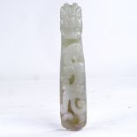 A Chinese relief carved jade dragon design buckle, length 11.5cm
