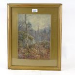 R W Burdill, watercolour, woodland, 13" x 9.5", framed Light foxing