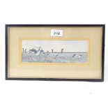 Sir Peter Scott, watercolour, pink footed geese, signed with monogram dated 1929, 3" x 8.5", framed