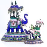 2 early 20th century Indian silver and enamel caparisoned elephant models with howdah and 2