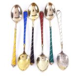 EGON LAURIDSEN - a set of 6 Danish vermeil sterling silver and harlequin enamel coffee spoons, spoon