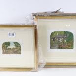 Stephen Whittle, pair of coloured etchings, rural scenes, signed in pencil, image 2.5" x 4",