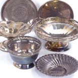 Various silver dishes and small trays, makers include Mappin & Webb, including Mexican coin inset