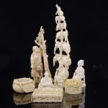 A group of Chinese and Indian ivory carvings, late 19th/early 20th century, elephant group height