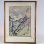 H J Yates, watercolour, mountain landscape, signed, 21" x 15", framed Light foxing