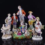 A group of porcelain and pearlware figures, largest height 15cm (9) (A/F)