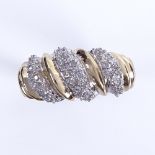 A modern 9ct gold diamond dress ring, total diamond content approx 0.15ct, setting height 9.6mm,