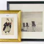 3 various Japanese woodblock prints and watercolours, framed (3) Slight paper discolouration