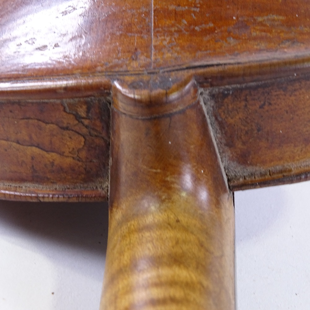 An 18th century violin, indistinct label with date 1703/09?, back length 35cm, with bow and case - Image 11 of 15