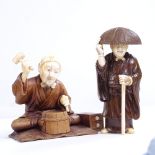 2 Japanese carved wood and ivory figures, Meiji Period, tallest height 10cm
