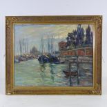 Agnes Trotter Falconer (1883 - 1967), oil on board, harbour scene, signed, 15" x 19", framed Good