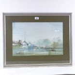Wynn Pullen, watercolour, morning mist Norfolk Broads, signed, 13" x 19", framed Good condition